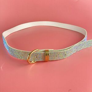 JUICY COUTURE SILVER RHINESTONES GOLD BUCKLE WHITE LEATHER BELT